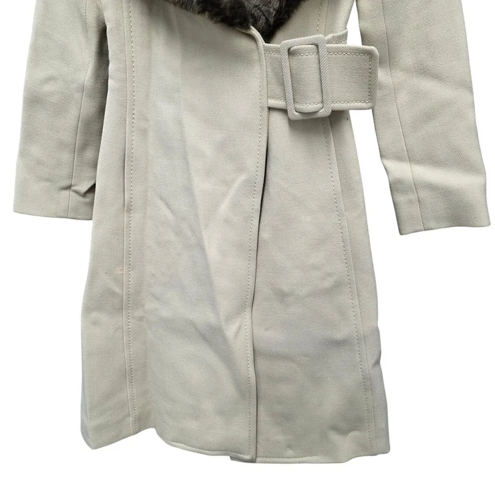 Kate Spade Briella‎ Wool Blend Belted Coat Faux Fur Collar Leopard Lined Winter